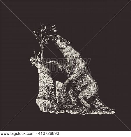 Ground Sloth Or Megatheriidae. Prehistoric Mammals. Extinct Animal. Vintage Retro Vector Illustratio