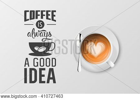 Vector 3d Realistic White Metal Enamel Mug With Foam Coffee - Capuccino, Latte - Isolated. Coffee Cu