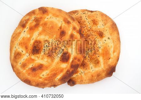 Turkish Ramadan Pita Bread, Isolated On White Background