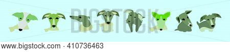 Set Of Whippet Dogs Cartoon Icon Design Template With Various Models. Modern Vector Illustration Iso