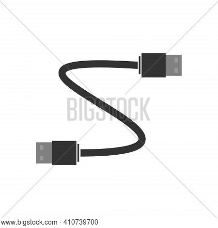 Usb To Usb Cable For Connecting Devices. The Cable Is Black For The Computer. Flat Vector Illustrati