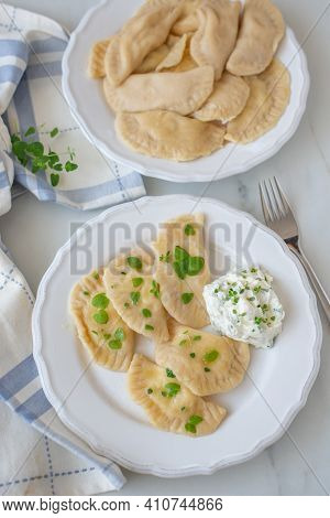 Pierogi Ruskie, Baked Dumplings Stuffed With Curd Cheese And Potatoes