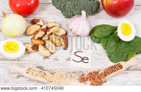 Food Containing Selenium, Vitamins And Dietary Fiber, Natural Sources Of Minerals, Concept Of Health
