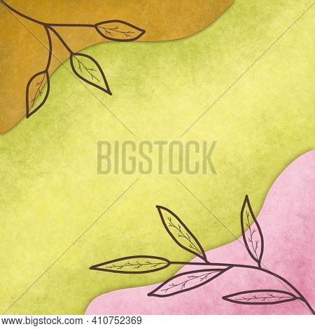 Watercolor Square Illustration With Pastel Organic Shapes And Tree Branches. Template For Posts In S