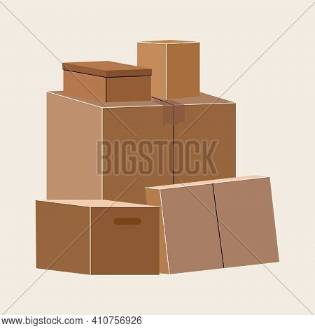 A Set Of Potato Boxes For Moving. Logistics And Transportation. Warehouse Storage. Vector Stock Illu