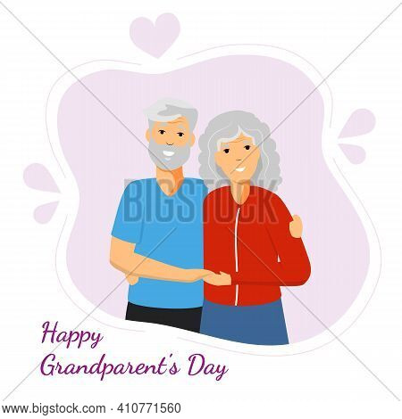 Happy Grandparents Day Greeting With Smiling Grandfather And Grandmother Vector Illustration