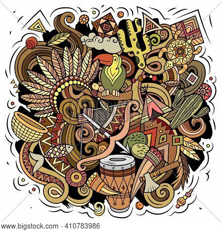 Native American Cartoon Vector Doodle Design