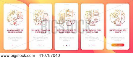 Unregistered Pharmacies Threats Onboarding Mobile App Page Screen With Concepts. Contaminated, Poiso