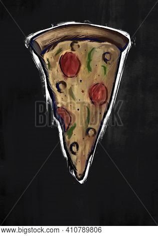 Pizza Slice Saliami Draw 2d Art Digital