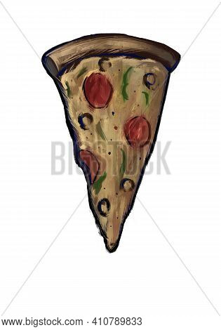 Pizza Slice Saliami Draw 2d Art Digital