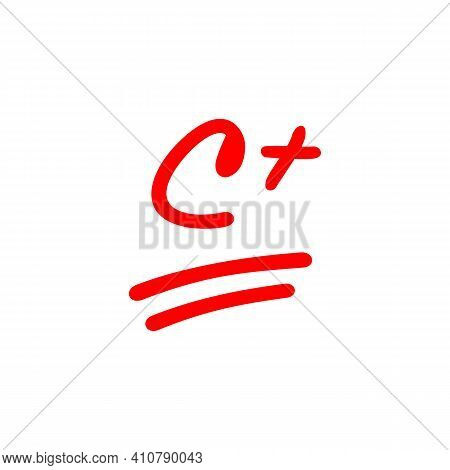 C Plus Letter Grade, Red Color Exam Score, Hand Drawn Illustration - Vector