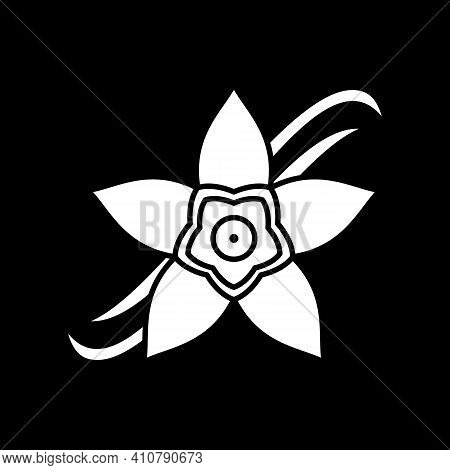 Vanilla Flower Dark Mode Glyph Icon. Orchid For Aromatherapy, Scented Plant. Sweet Fragrance. Condim