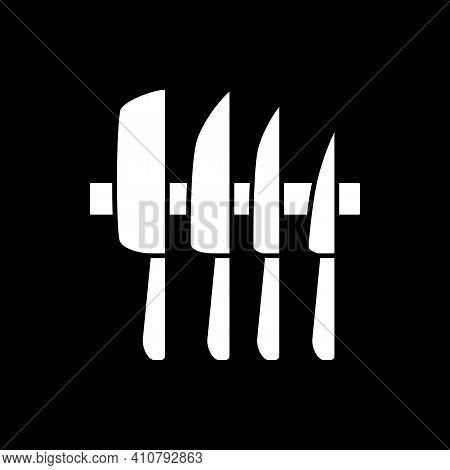 Knife Rack Dark Mode Glyph Icon. Professional Cutlery Set. Wall Mounted Kitchen Tools. Restaurant Ut