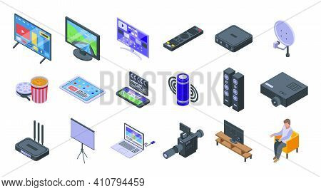 Interactive Tv Icons Set. Isometric Set Of Interactive Tv Vector Icons For Web Design Isolated On Wh