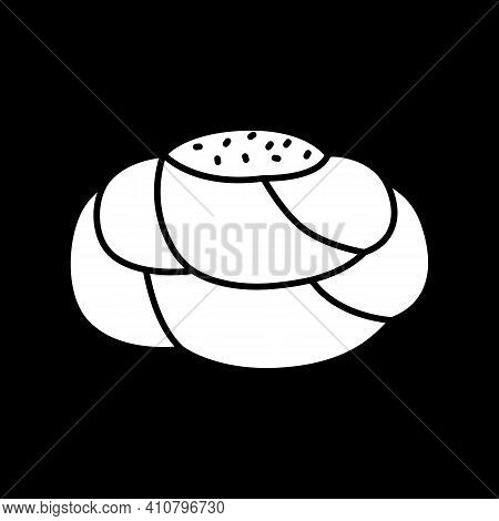 Plaited Sweet Bread Bun Dark Mode Glyph Icon. Baked Goods. Pastry Dessert With Cream. Fresh Bun For 