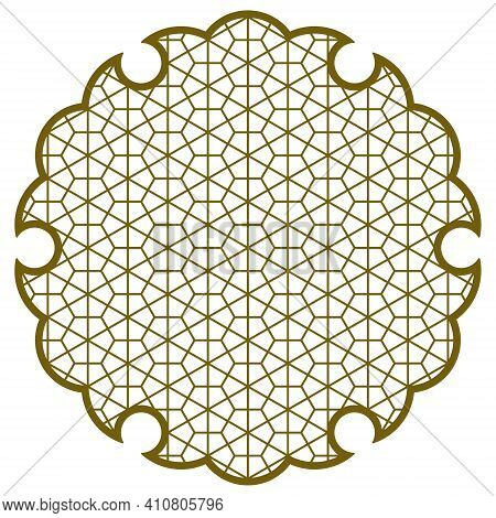 Yukiwa Snowflake With Pattern In Japanese Style Of Kumiko Zaiku. Design Element For Laser Cutting .