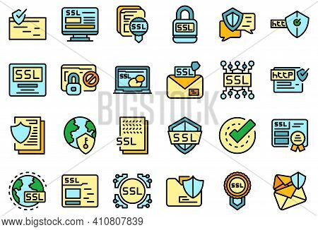 Ssl Certificate Icons Set. Outline Set Of Ssl Certificate Vector Icons Thin Line Color Flat On White