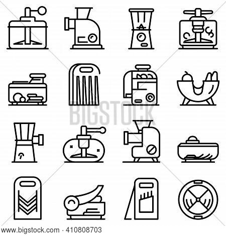 Vegetable Cutter Icons Set. Outline Set Of Vegetable Cutter Vector Icons For Web Design Isolated On 