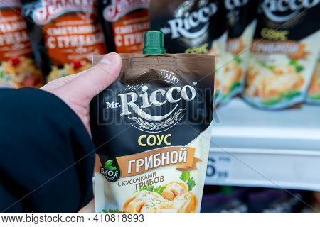 Tyumen, Russia-february 26, 2021: Mr Ricco Sale Mayonnaise. Food Products, Grocery Hypermarket