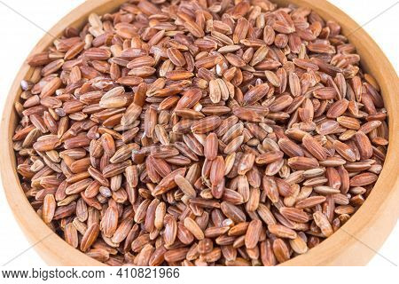 Red Rice In A Wooden Bowl Close-up - Healthy Food