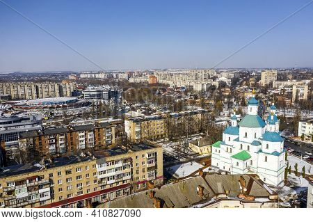 The Sumy City In The Sunny Day Ukraine At The Winter Aerial View.