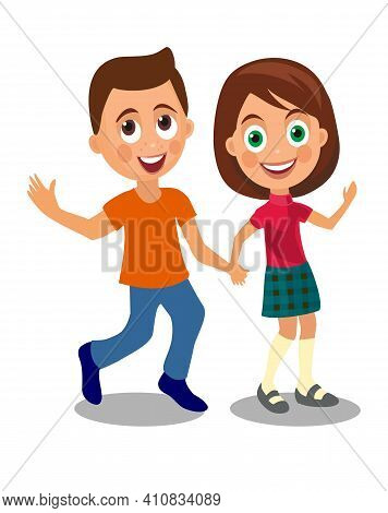Couple Holding Hands. Color Flar Vector Illustration Isolated White Background