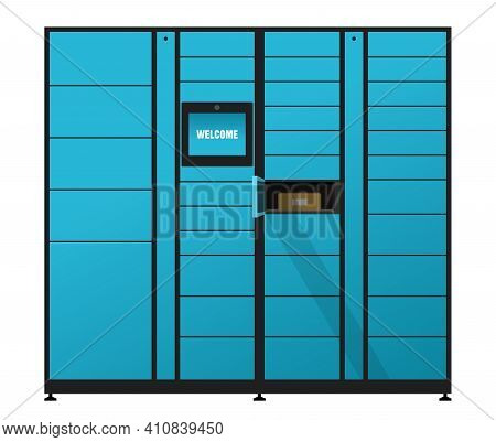 Automated Parcel Locker With Self-service Terminal Display And Mailbox Cells - Modern Method Of Deli