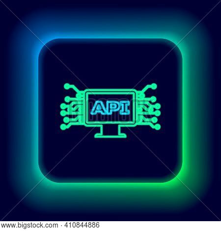 Glowing Neon Line Computer Api Interface Icon Isolated On Black Background. Application Programming 