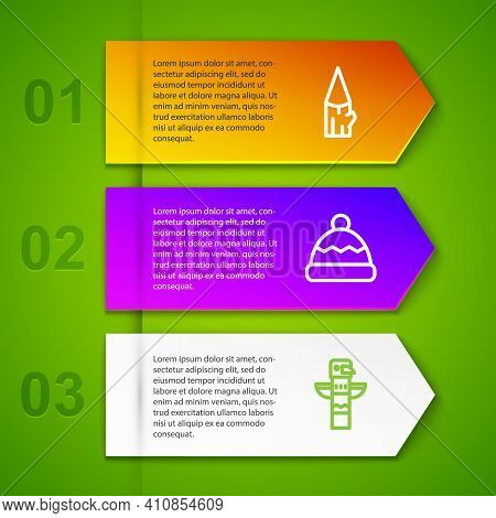 Set Line Wooden Log, Beanie Hat, Canadian Totem Pole And Snowflake. Business Infographic Template. V