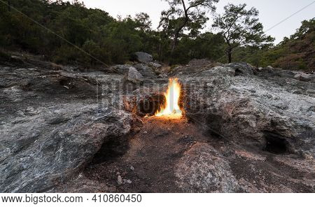 Flames Of Mount Chimaera From The Underground, Cirali, Turkey