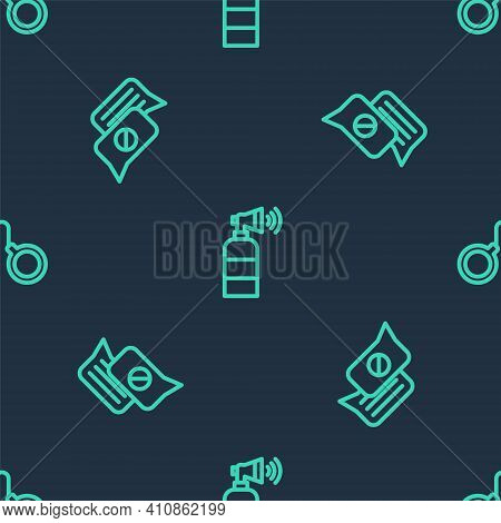 Set Line Air Horn, Speech Bubble Chat And Handcuffs On Seamless Pattern. Vector