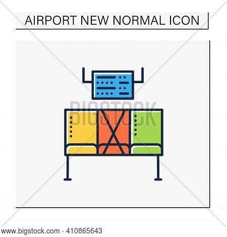 Social Distancing At Airport Color Icon. Forced Distance Between Seats Due To Pandemic.rethink Seati