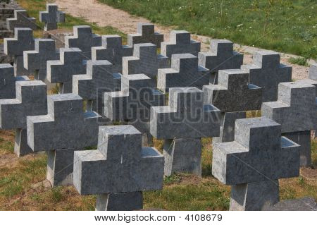 Ordered Mass Of Stone Crosses In Ancient Cemetery