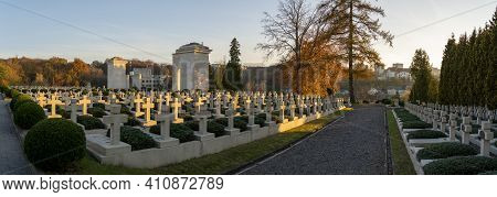 Sunset On Historical Cemetery Of The Defenders Of L'viv In Ukraine