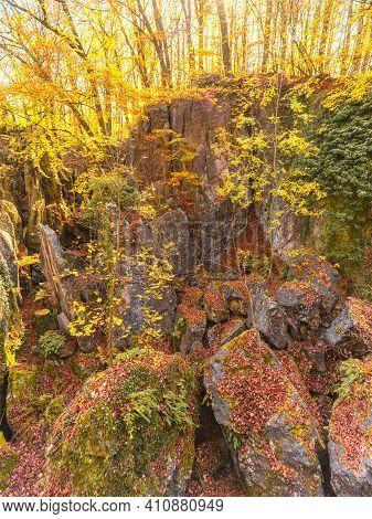 Rocks And Stones In The Autumn Forest