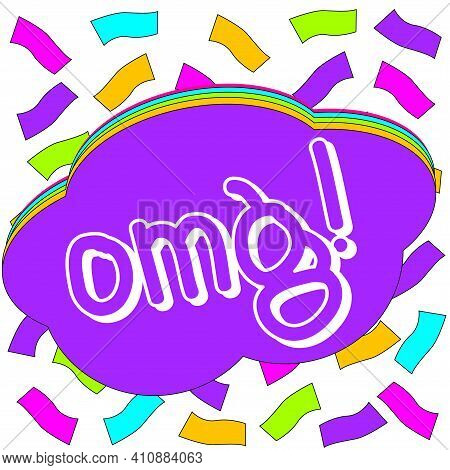 Colorful, Confetti Background With Multi-colored Conversation Bubbles With The Phrase Omg!