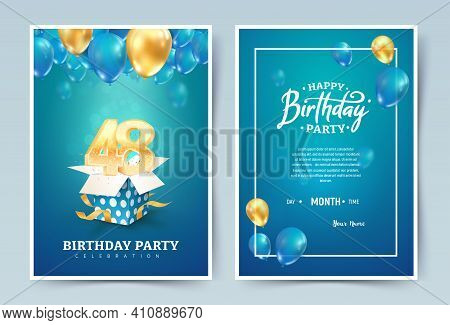 48th Years Birthday Wedding Vector Invitation Double Card. Forty Eight Years Anniversary Celebration