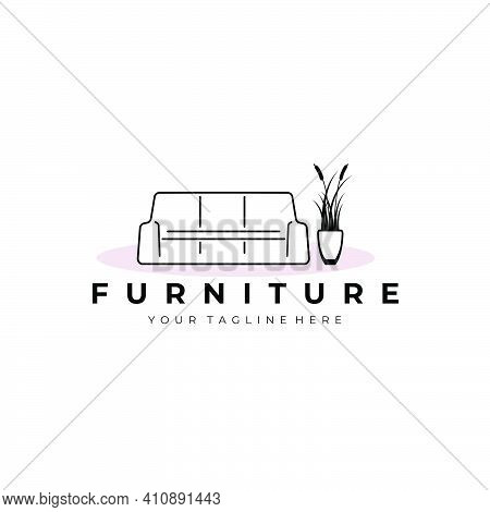Furniture Sofa Cattails Logo Vector Illustration Design Line Art