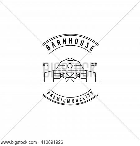 Forest Wooden Barn Logo Vector Illustration Design Vintage Line Icon