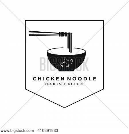 Chicken Noodle Logo Vector Illustration Design Vintage Icon Template