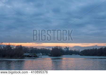 Cloudy Sunset Over Usce, The Confluence Between The Sava And The Danube (dunav) River And The Panora