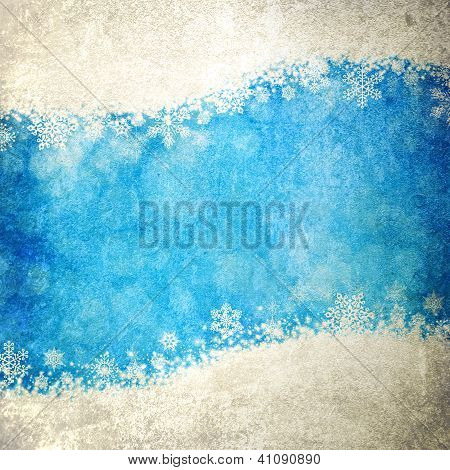 Computer progettato telaio bordo altamente dettagliate d'inverno in stile Grunge blu con bianco Showflake-come Vi