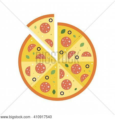 Italian Pizza Sliced With Salami Flat Icon