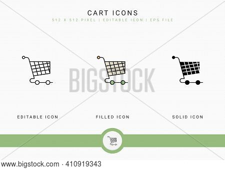 Cart Icons Set Vector Illustration With Solid Icon Line Style. Online Store Retail Concept. Editable