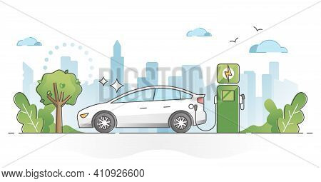 Electric Car Usage And Green Electricity Energy Consumption Outline Concept