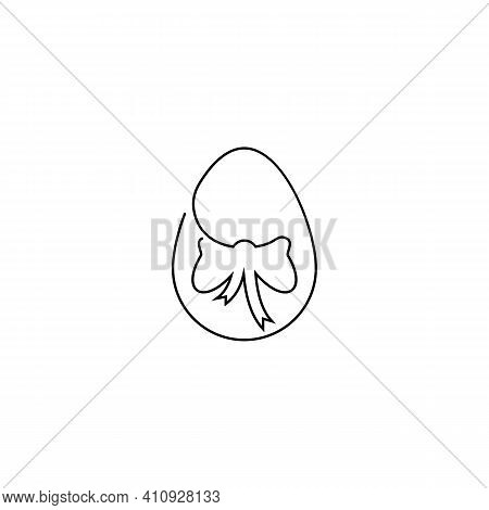 Vector Easter Card. One Or Sinle Line Icon. Egg Doodle Background. Cute Hand Drawn Childish Invitati