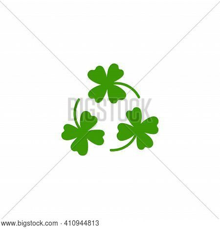 Three Blades Of Irish Shamrock Clover Icon. Bright Green Shamrock Isolated On White. St Patrick Day 