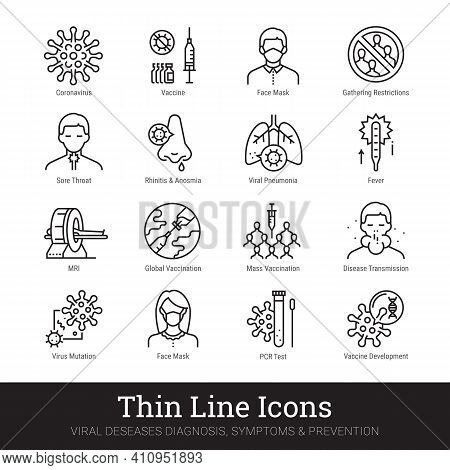 Viruses, Viral Infection, Medical Laboratory Thin Line Icons. Vector Set Of Medicine Science. Viral 