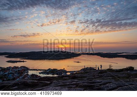 Sunset In The City Fjaellbacka In Sweden.