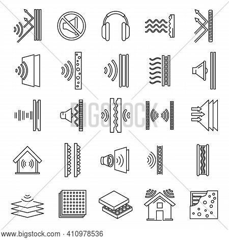 Studio Soundproofing Icons Set. Outline Set Of Studio Soundproofing Vector Icons For Web Design Isol